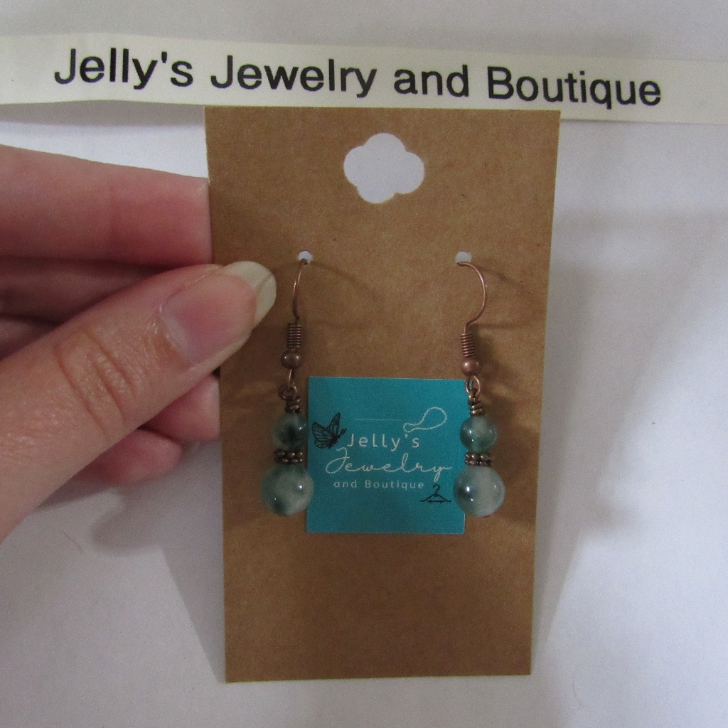 Jelly's Jewelry And Boutique Handcrafted Nwt Rose Gold & Green Hook Bead Earring